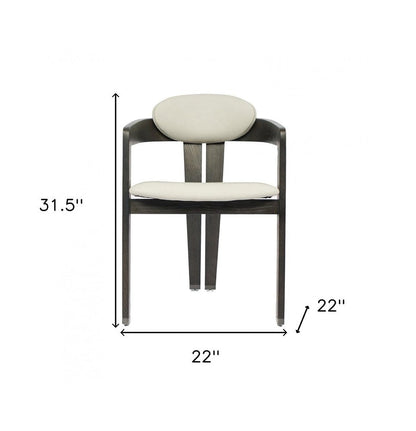 Light Gray And Dark Gray Upholstered Faux Leather Open Back Dining Arm Chair HomeRoots