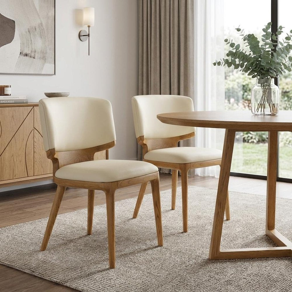 Set of Two Beige And Brown Upholstered Faux Leather King Louis Back Dining Side Chairs HomeRoots