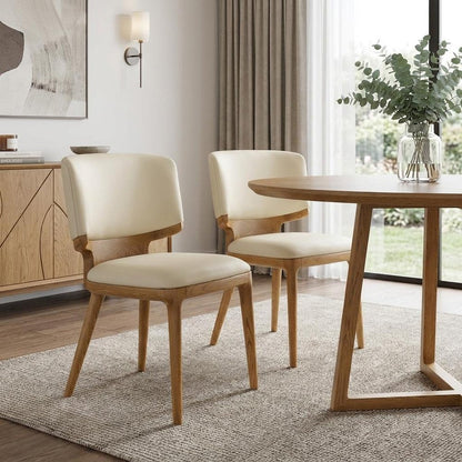 Set of Two Beige And Brown Upholstered Faux Leather King Louis Back Dining Side Chairs HomeRoots