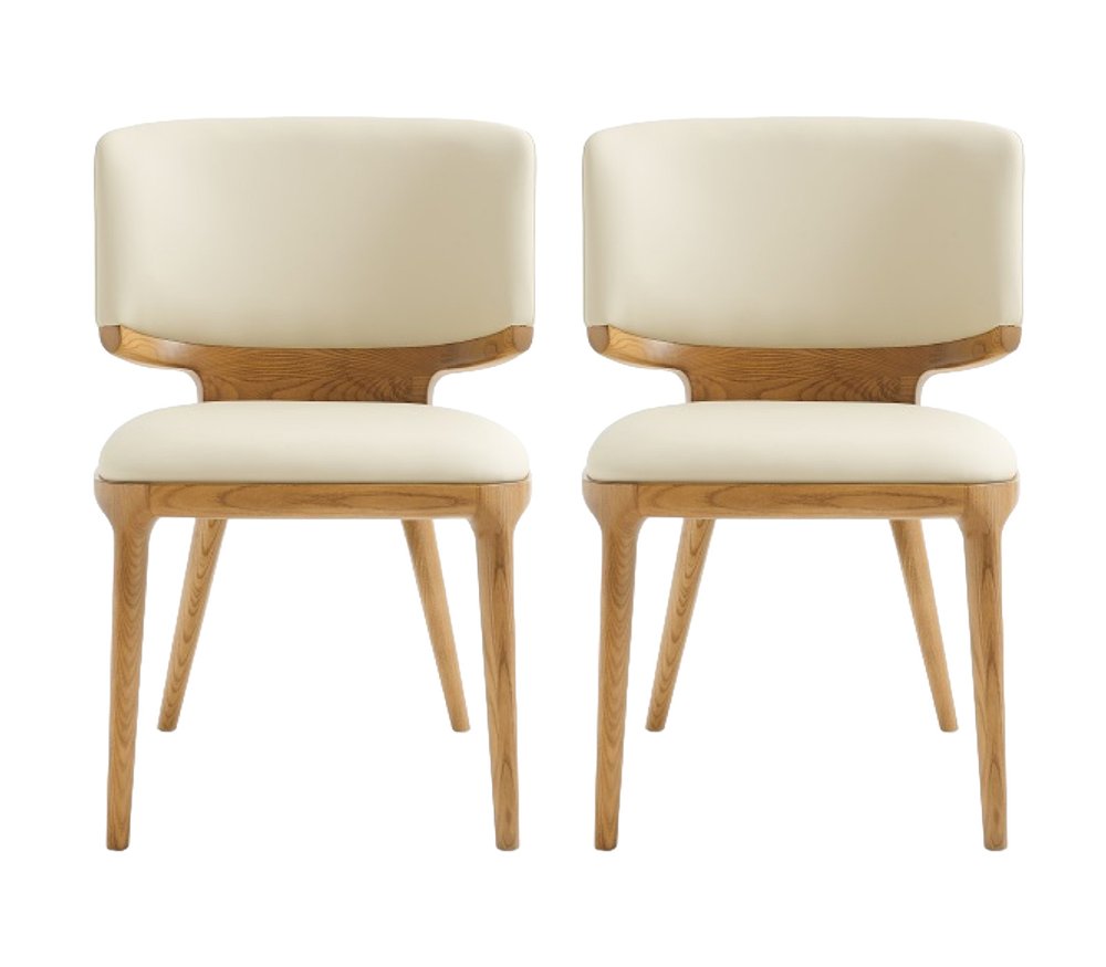 Set of Two Beige And Brown Upholstered Faux Leather King Louis Back Dining Side Chairs HomeRoots