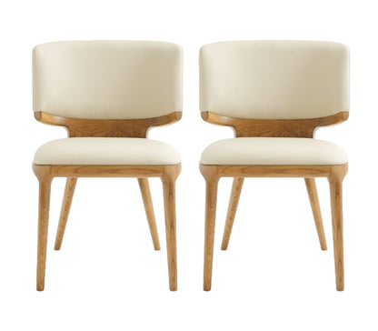 Set of Two Beige And Brown Upholstered Faux Leather King Louis Back Dining Side Chairs HomeRoots