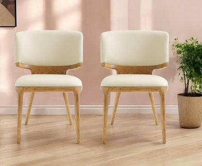 Set of Two Beige And Brown Upholstered Faux Leather King Louis Back Dining Side Chairs HomeRoots