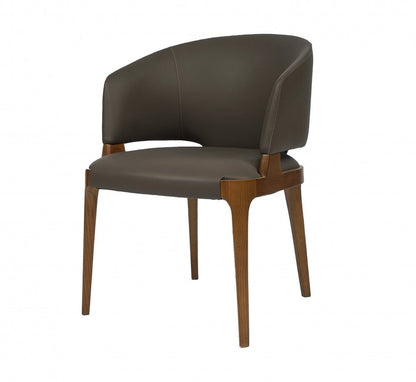 Dark Gray And Brown Upholstered Faux Leather Wing Back Dining Arm Chair HomeRoots