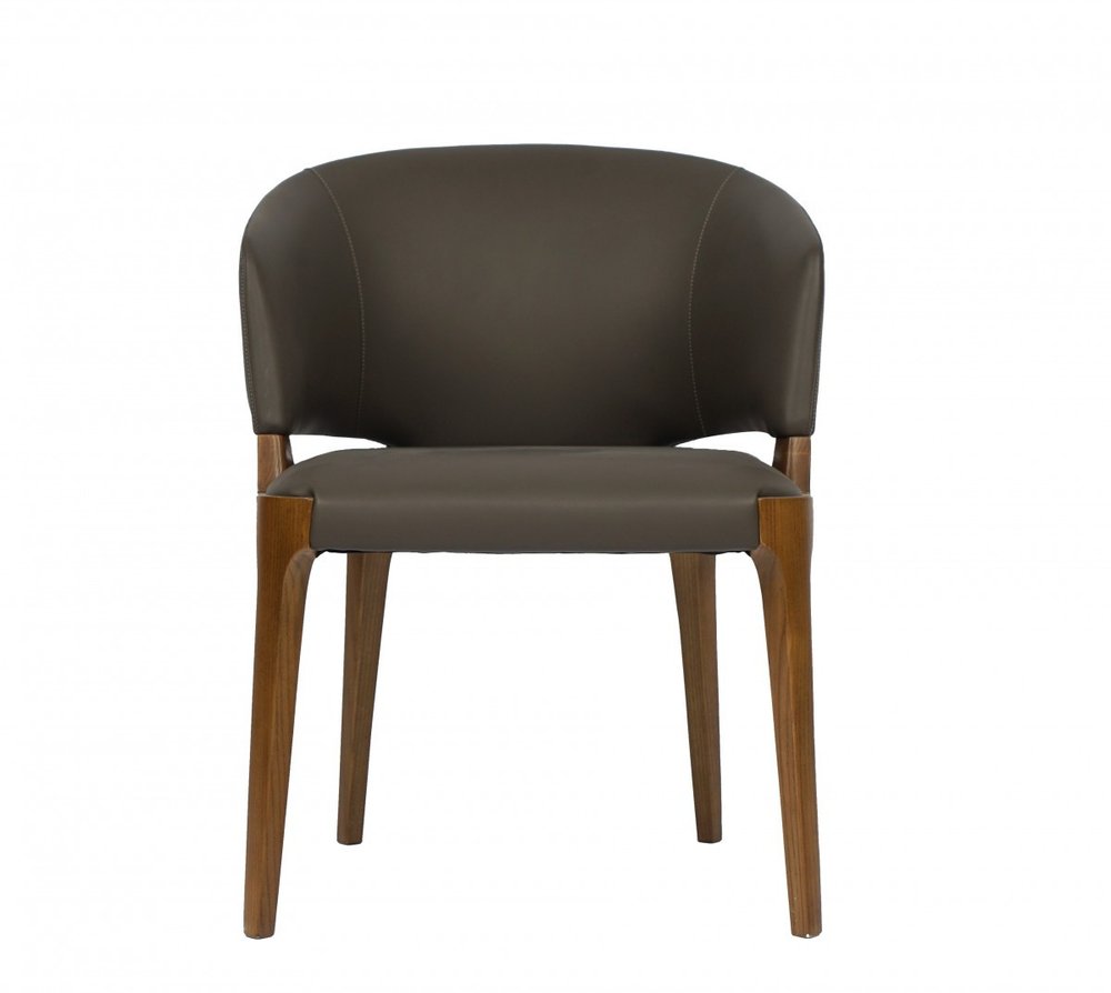 Dark Gray And Brown Upholstered Faux Leather Wing Back Dining Arm Chair HomeRoots