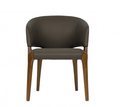 Dark Gray And Brown Upholstered Faux Leather Wing Back Dining Arm Chair HomeRoots