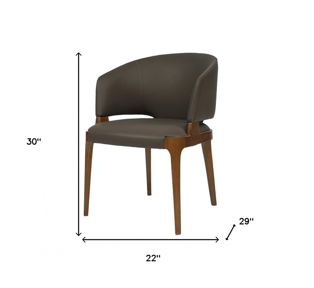 Dark Gray And Brown Upholstered Faux Leather Wing Back Dining Arm Chair HomeRoots