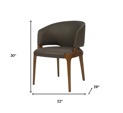 Dark Gray And Brown Upholstered Faux Leather Wing Back Dining Arm Chair HomeRoots