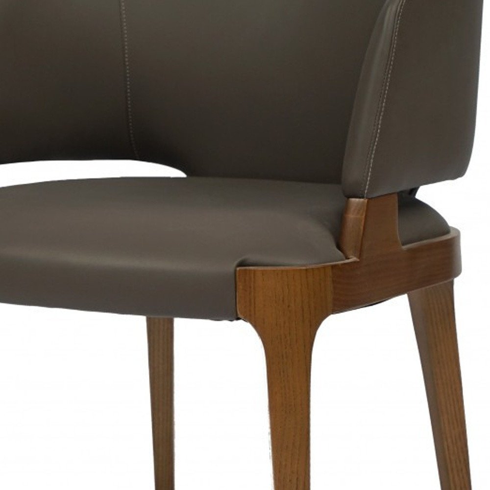 Dark Gray And Brown Upholstered Faux Leather Wing Back Dining Arm Chair HomeRoots