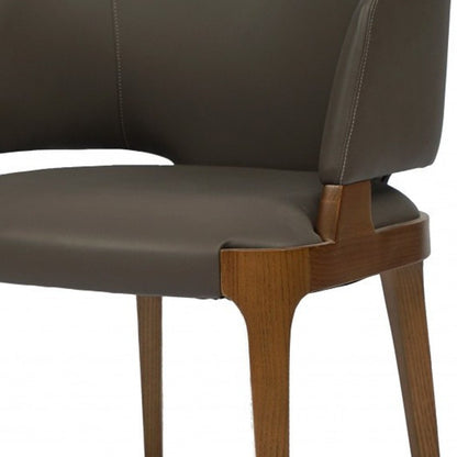 Dark Gray And Brown Upholstered Faux Leather Wing Back Dining Arm Chair HomeRoots