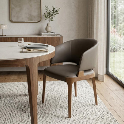 Dark Gray And Brown Upholstered Faux Leather Wing Back Dining Arm Chair HomeRoots