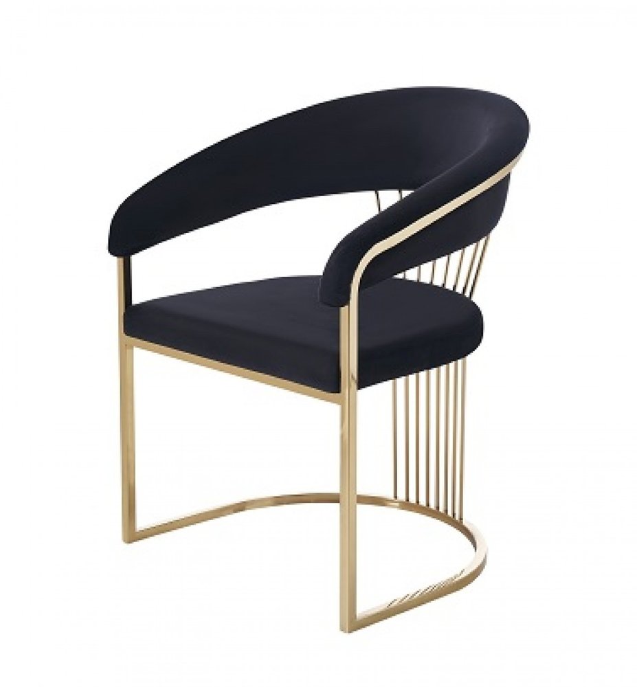 Black And Gold Upholstered Velvet Open Back Dining Arm Chair HomeRoots