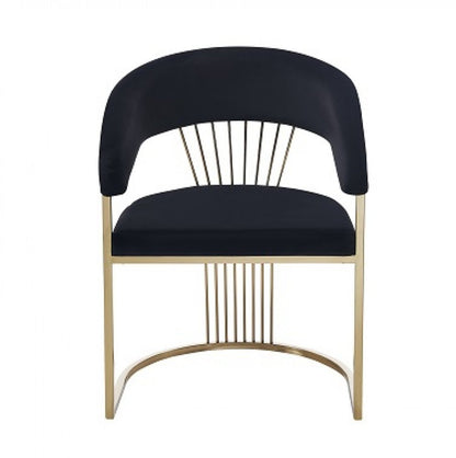 Black And Gold Upholstered Velvet Open Back Dining Arm Chair HomeRoots