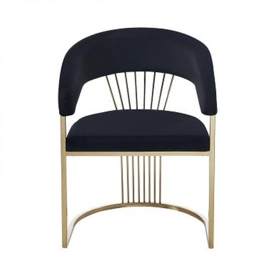 Black And Gold Upholstered Velvet Open Back Dining Arm Chair HomeRoots