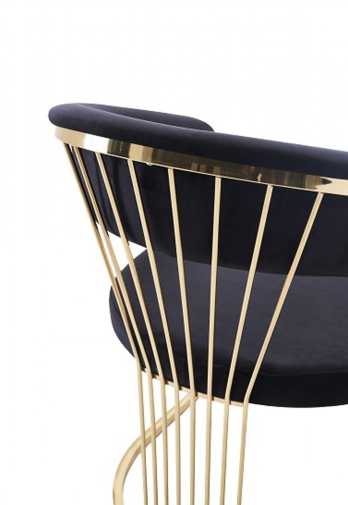 Black And Gold Upholstered Velvet Open Back Dining Arm Chair HomeRoots