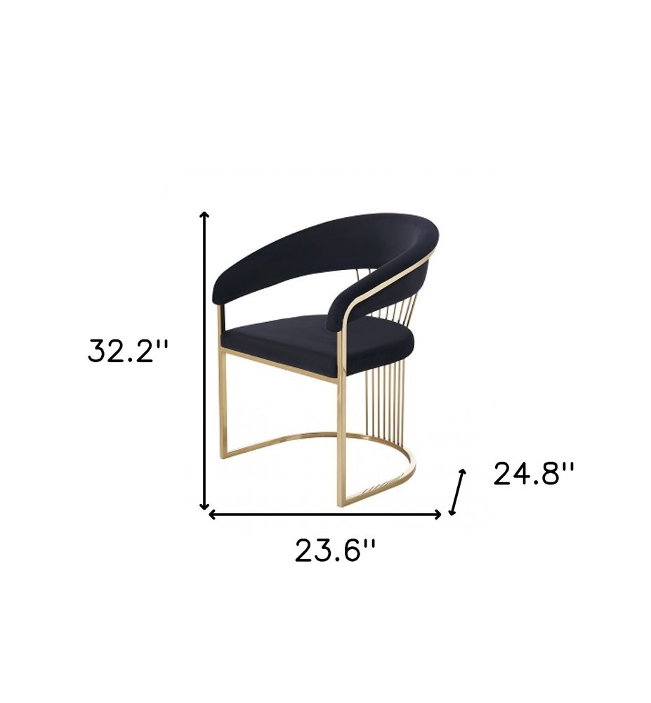 Black And Gold Upholstered Velvet Open Back Dining Arm Chair HomeRoots