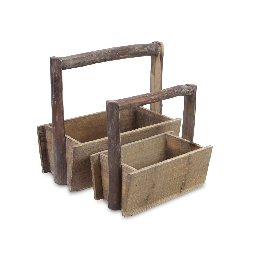 Set of Two Natural Solid Wood Cube or Bin HomeRoots