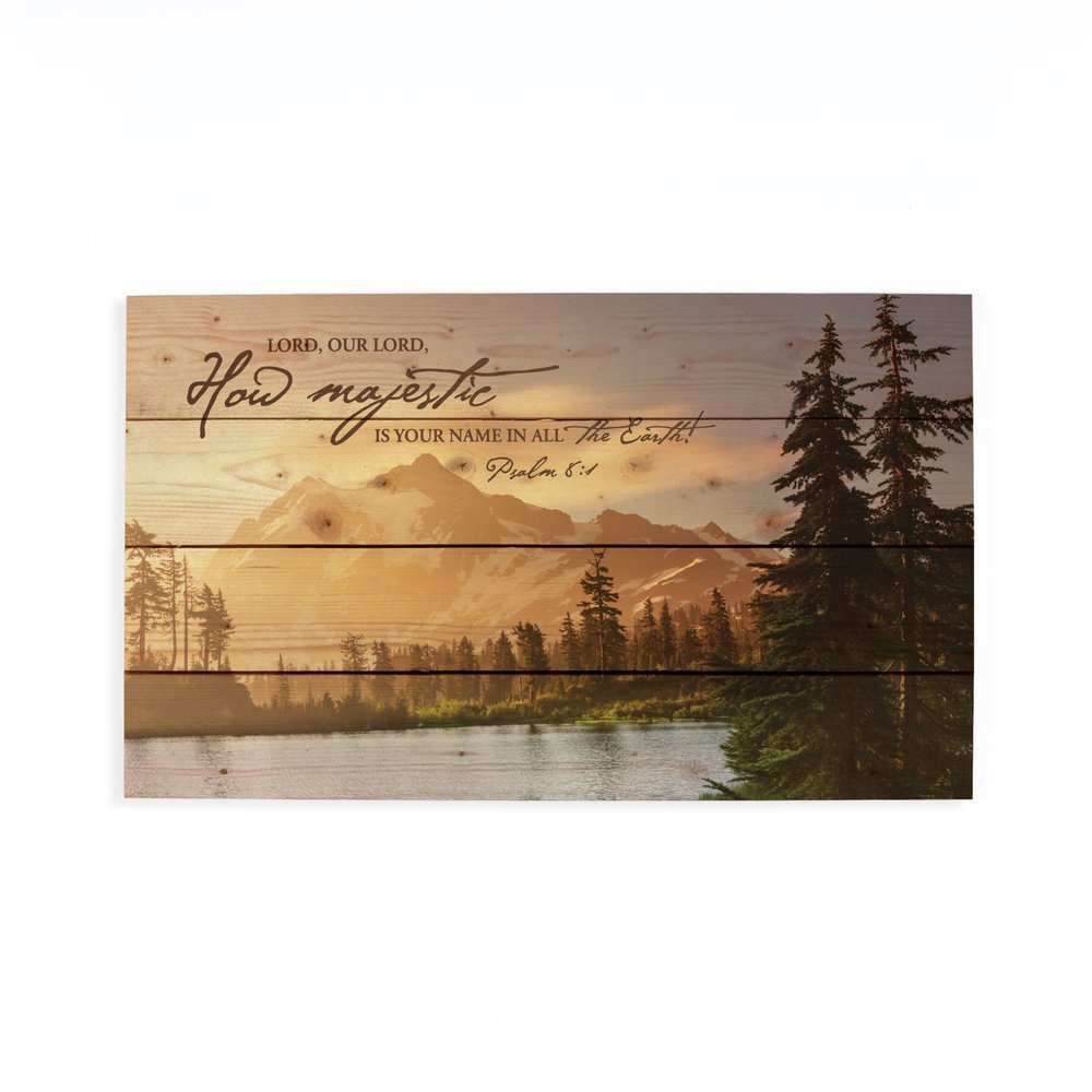 14" X 24" Brown Lord How Majestic Religious Wood Plank Wall Decor