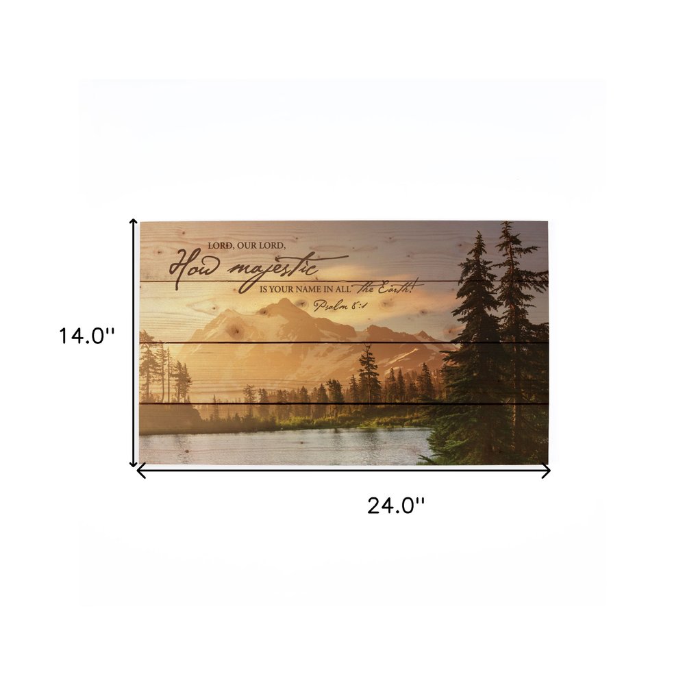 14" X 24" Brown Lord How Majestic Religious Wood Plank Wall Decor