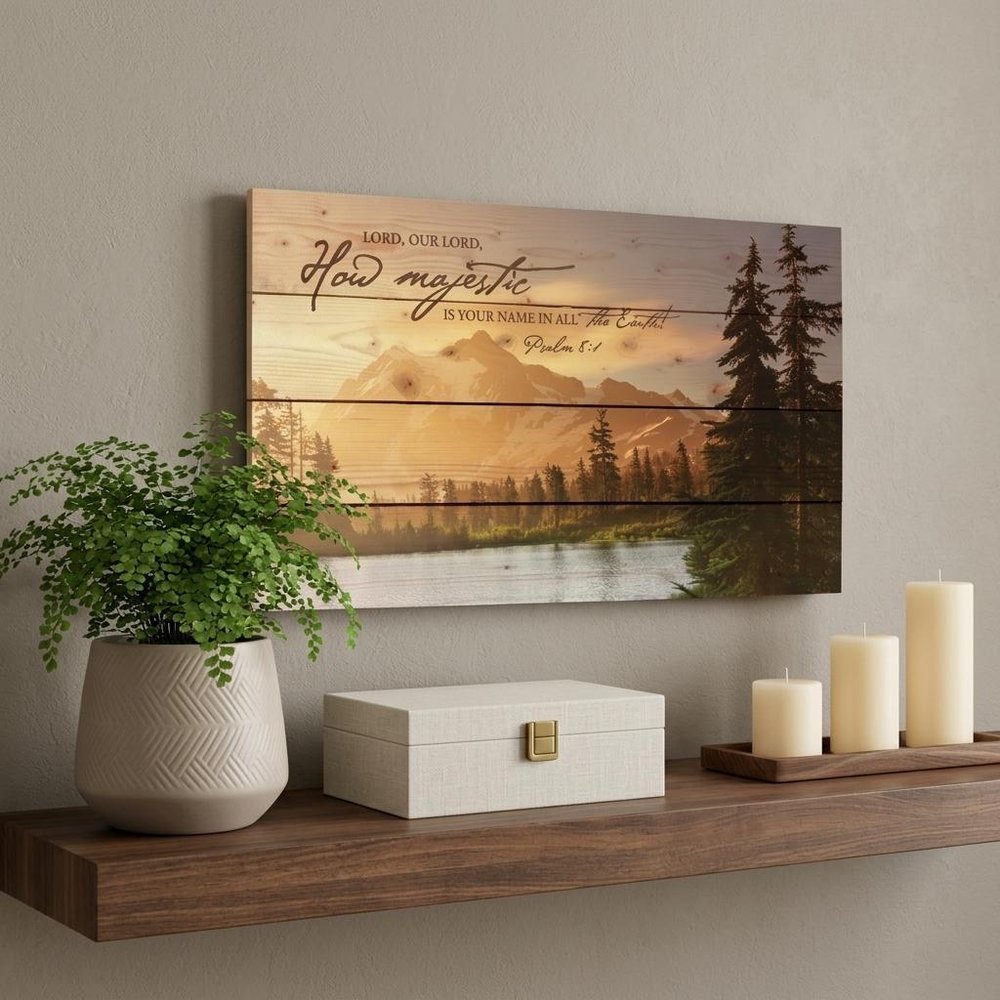 14" X 24" Brown Lord How Majestic Religious Wood Plank Wall Decor — view 6