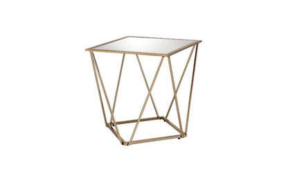 24" Champagne And Silver Glass And Metal Square Mirrored End Table HomeRoots