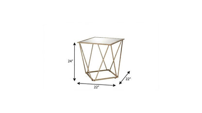 24" Champagne And Silver Glass And Metal Square Mirrored End Table HomeRoots