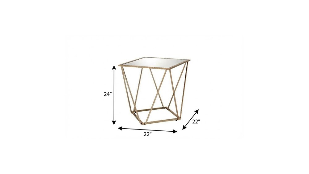 24" Champagne And Silver Glass And Metal Square Mirrored End Table HomeRoots