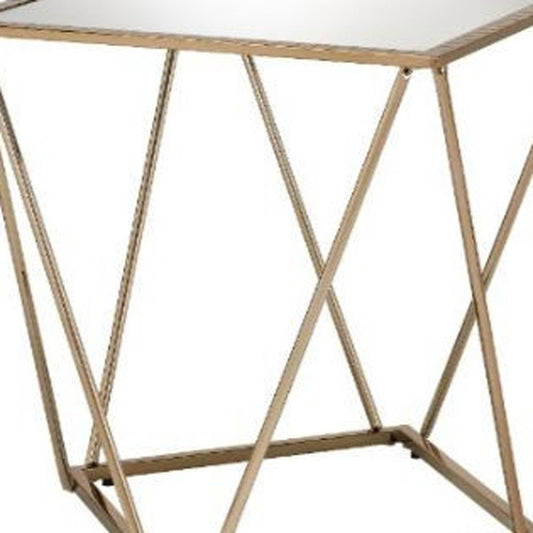 24" Champagne And Silver Glass And Metal Square Mirrored End Table HomeRoots