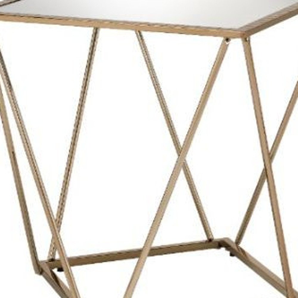 24" Champagne And Silver Glass And Metal Square Mirrored End Table HomeRoots