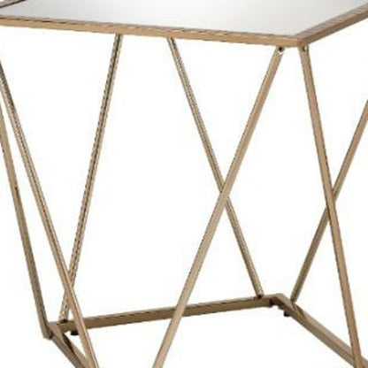 24" Champagne And Silver Glass And Metal Square Mirrored End Table HomeRoots
