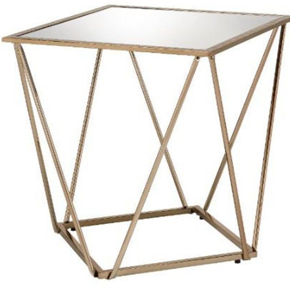 24" Champagne And Silver Glass And Metal Square Mirrored End Table HomeRoots