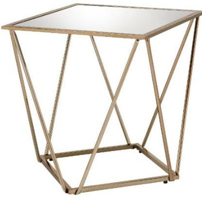 24" Champagne And Silver Glass And Metal Square Mirrored End Table HomeRoots