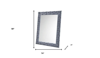 74" Gray Velvet Accent Mirror - FurniFindUSA