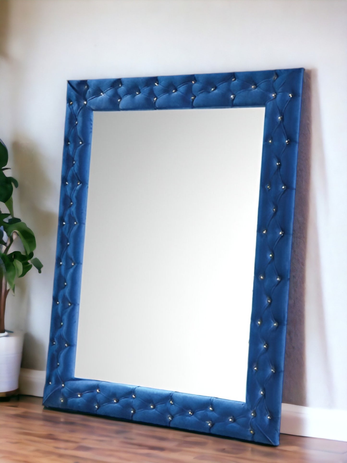 74" Blue Square Wood Framed Mounted Accent Mirror