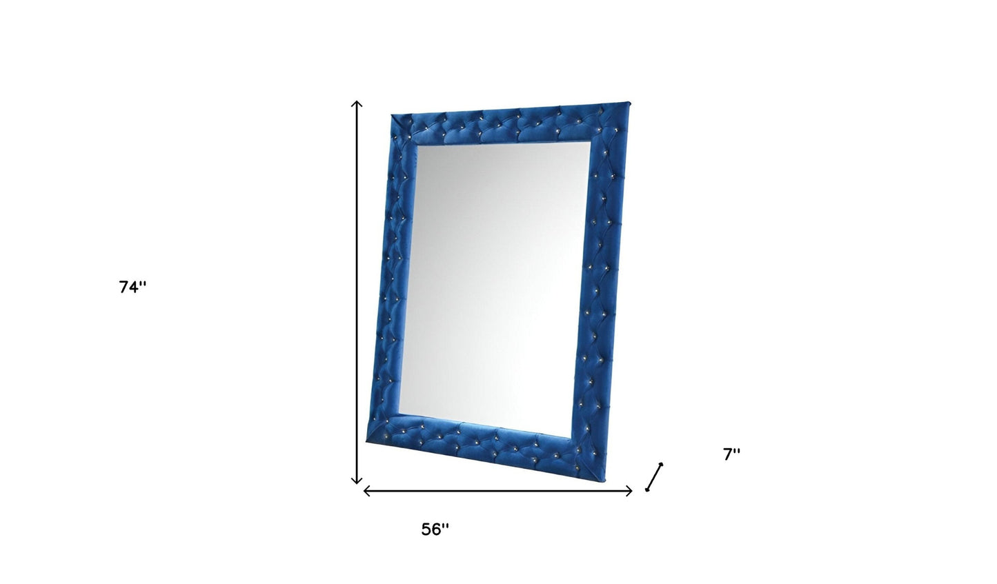 74" Blue Square Wood Framed Mounted Accent Mirror