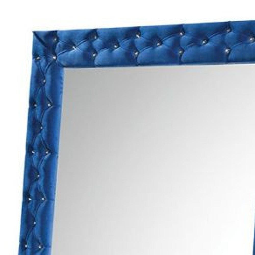 74" Blue Velvet Accent Mirror - FurniFindUSA