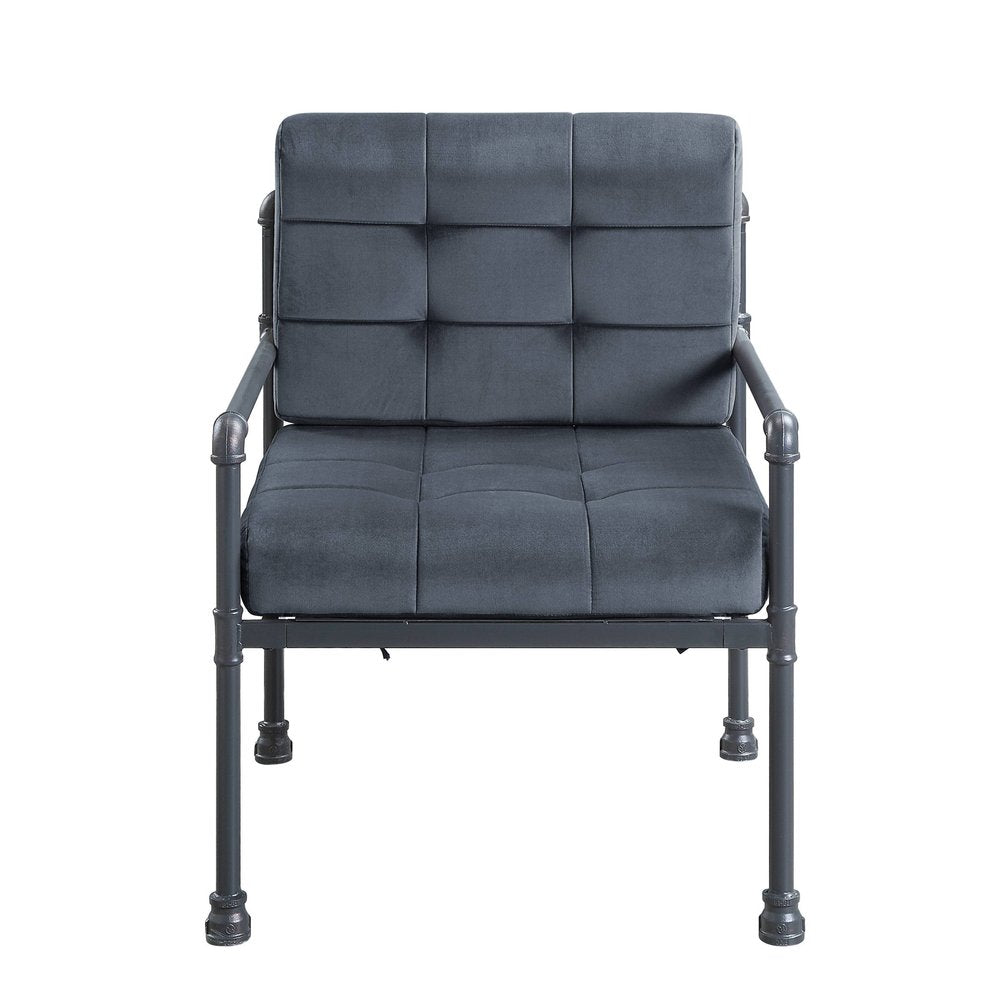 27" Gray and Steel Blue Velvet Arm Chair HomeRoots