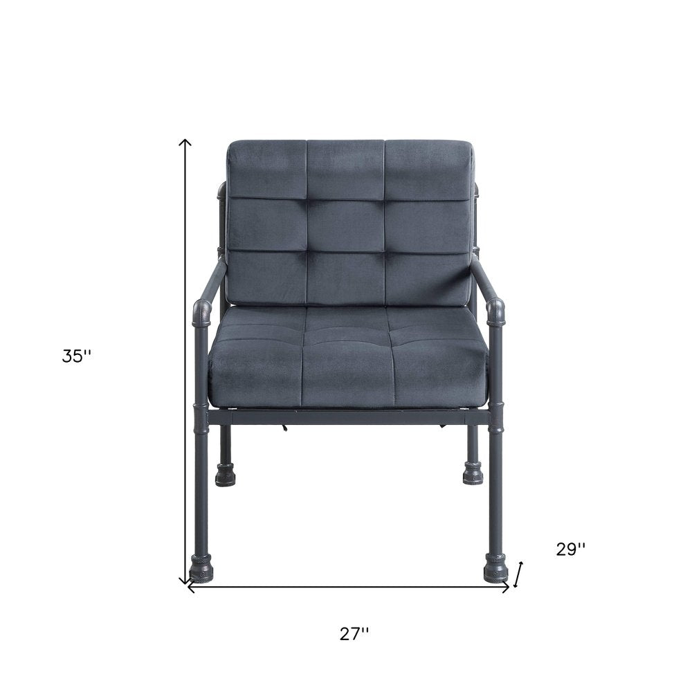 27" Gray and Steel Blue Velvet Arm Chair — view 2