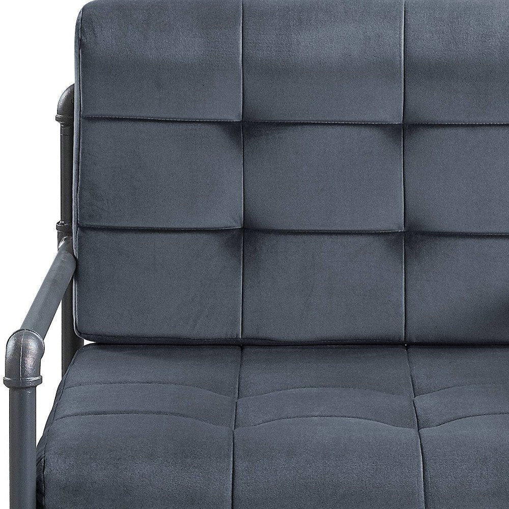 27" Gray and Steel Blue Velvet Arm Chair — view 3
