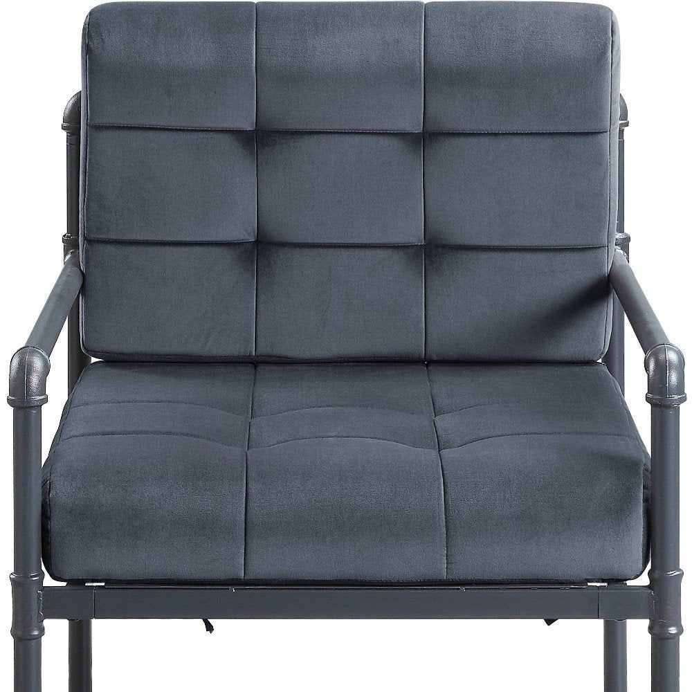 27" Gray and Steel Blue Velvet Arm Chair — view 4