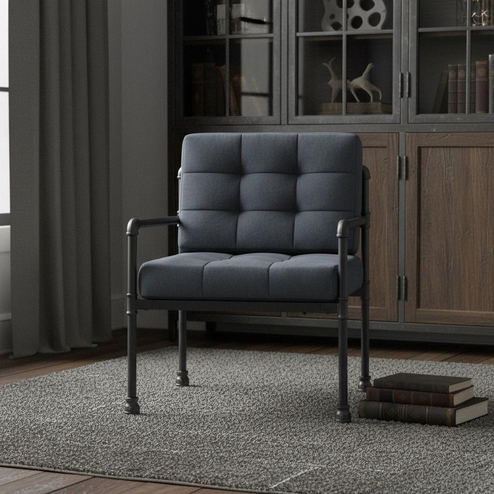 27" Gray and Steel Blue Velvet Arm Chair — view 5