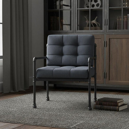 27" Gray and Steel Blue Velvet Arm Chair