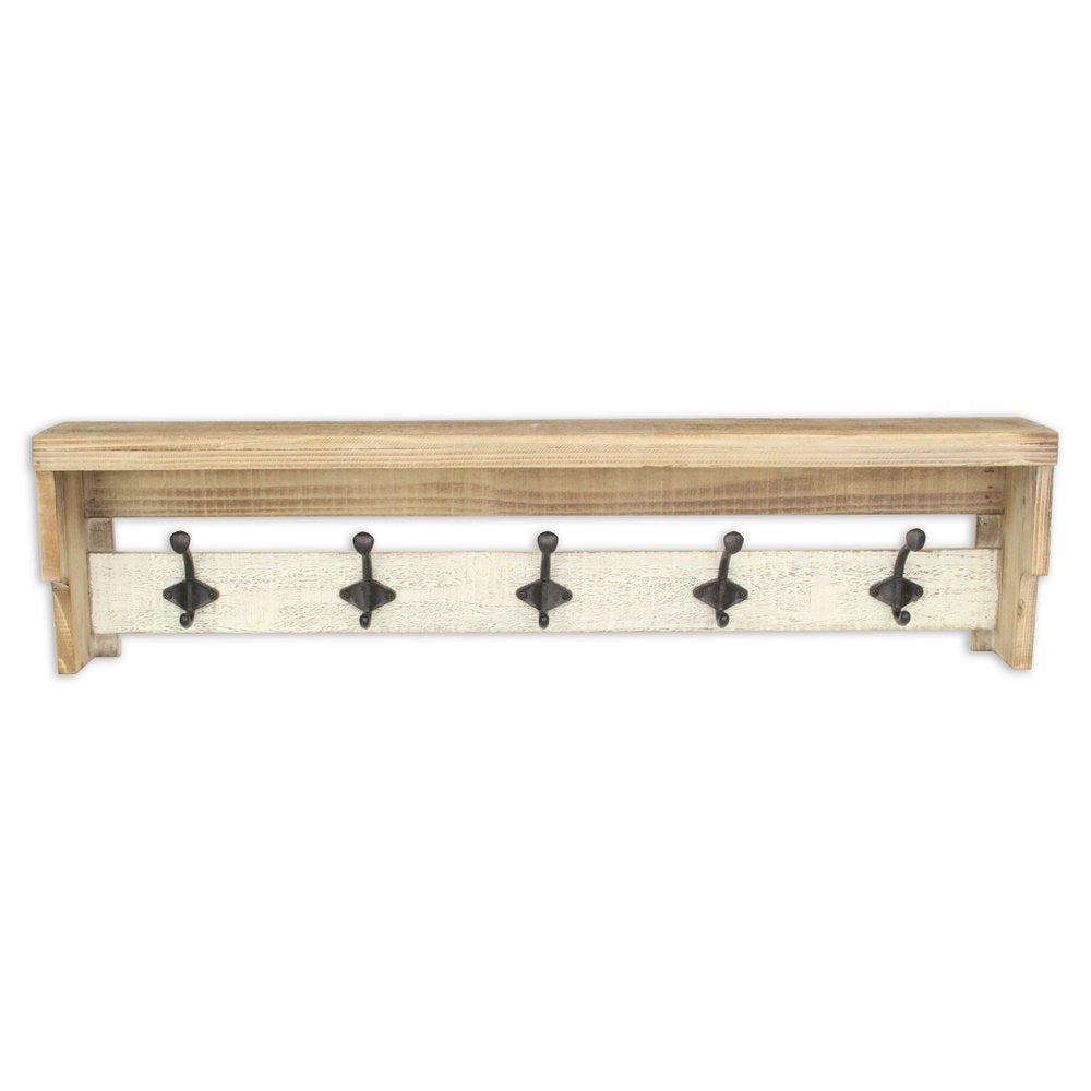 32" Natural Wood Five Hook Wall Mount Coat Rack HomeRoots