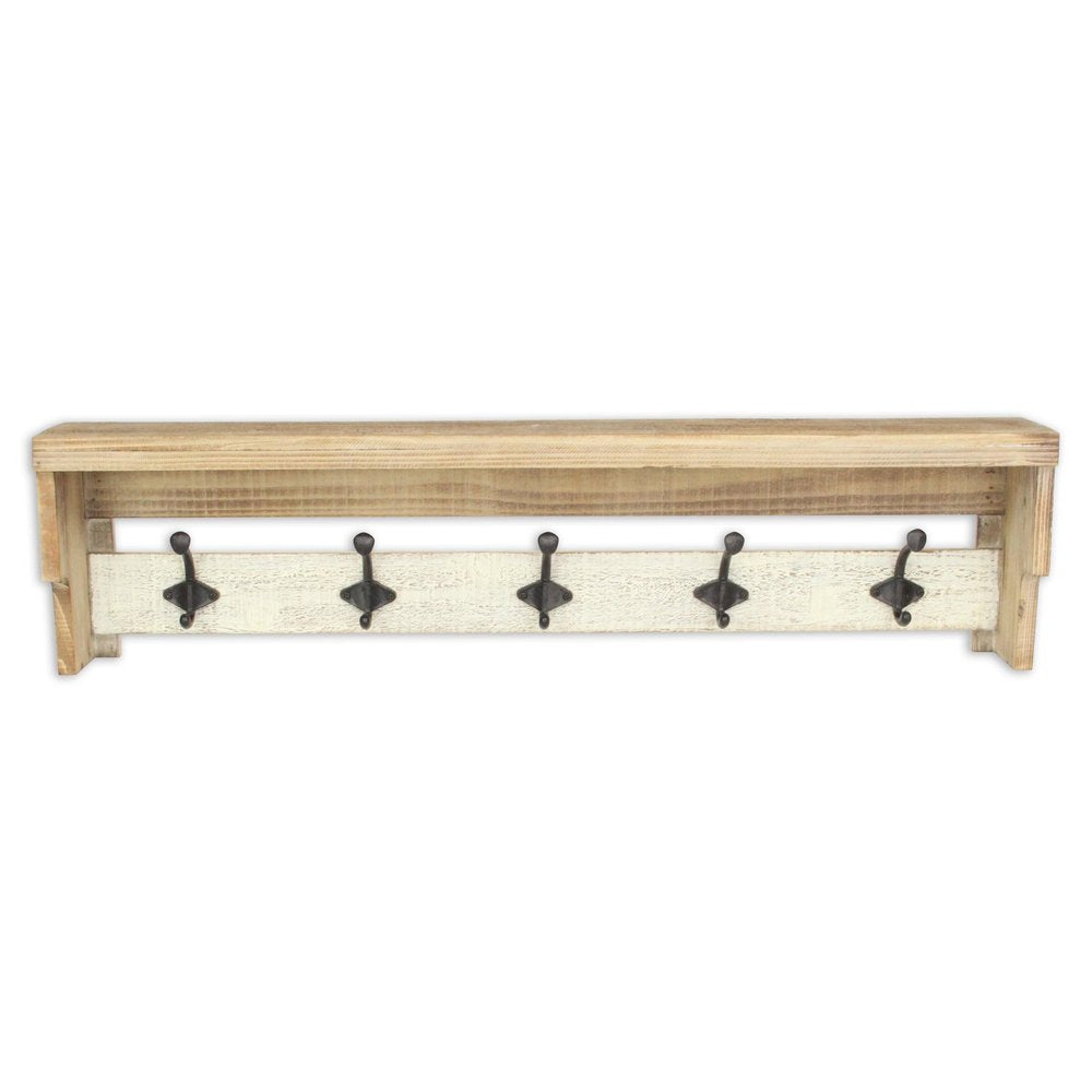 32" Natural Wood Five Hook Wall Mount Coat Rack HomeRoots
