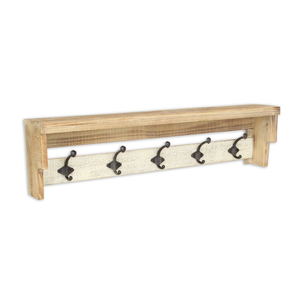 32" Natural Wood Five Hook Wall Mount Coat Rack HomeRoots