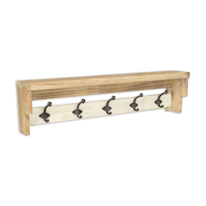 32" Natural Wood Five Hook Wall Mount Coat Rack HomeRoots
