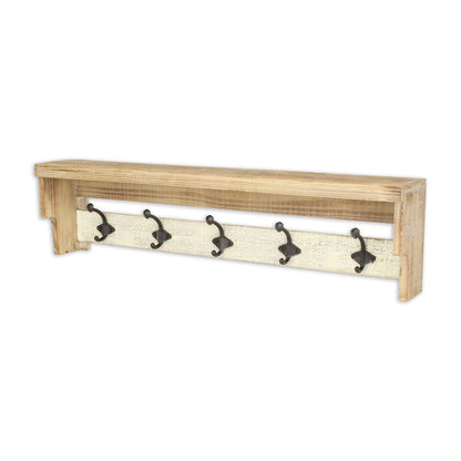 32" Natural Wood Five Hook Wall Mount Coat Rack HomeRoots