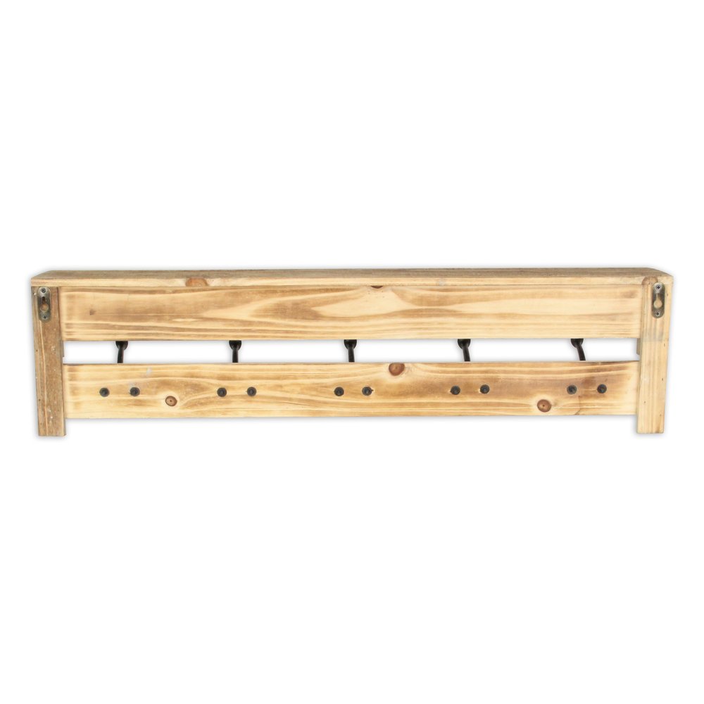 32" Natural Wood Five Hook Wall Mount Coat Rack HomeRoots