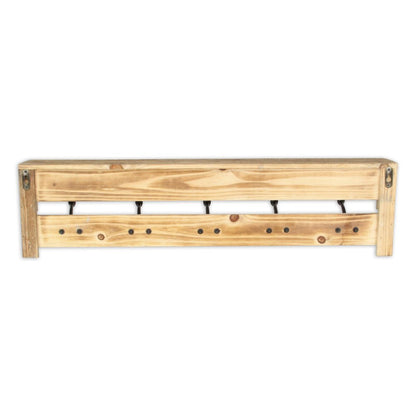 32" Natural Wood Five Hook Wall Mount Coat Rack HomeRoots