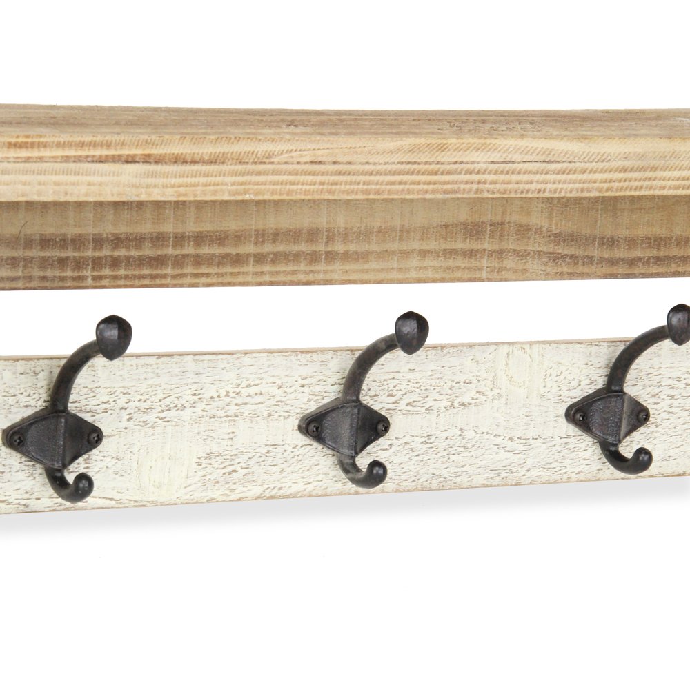 32" Natural Wood Five Hook Wall Mount Coat Rack HomeRoots