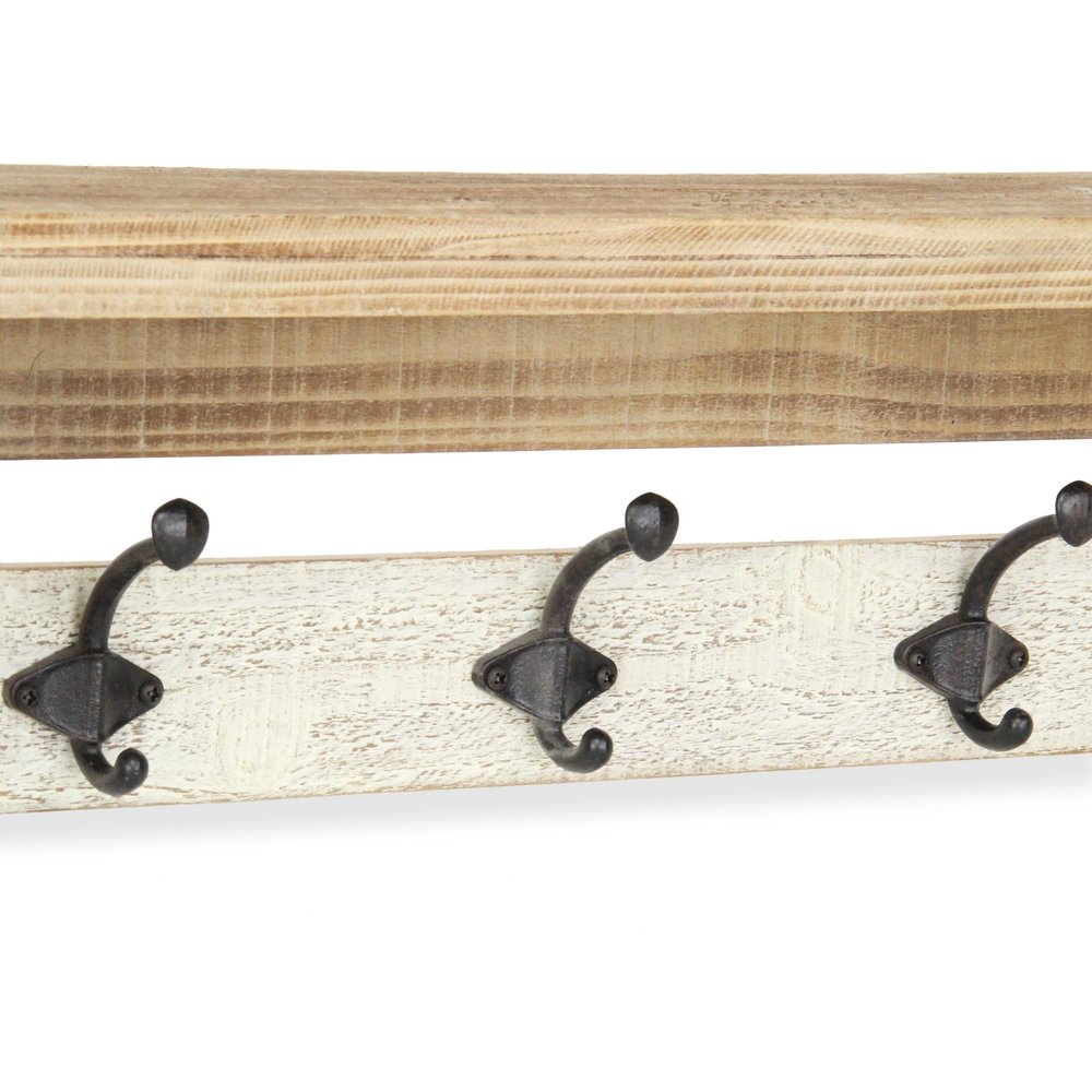 32" Natural Wood Five Hook Wall Mount Coat Rack — view 6